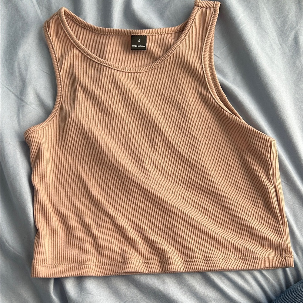 SHEIN Ribbed Beige Crop Top
